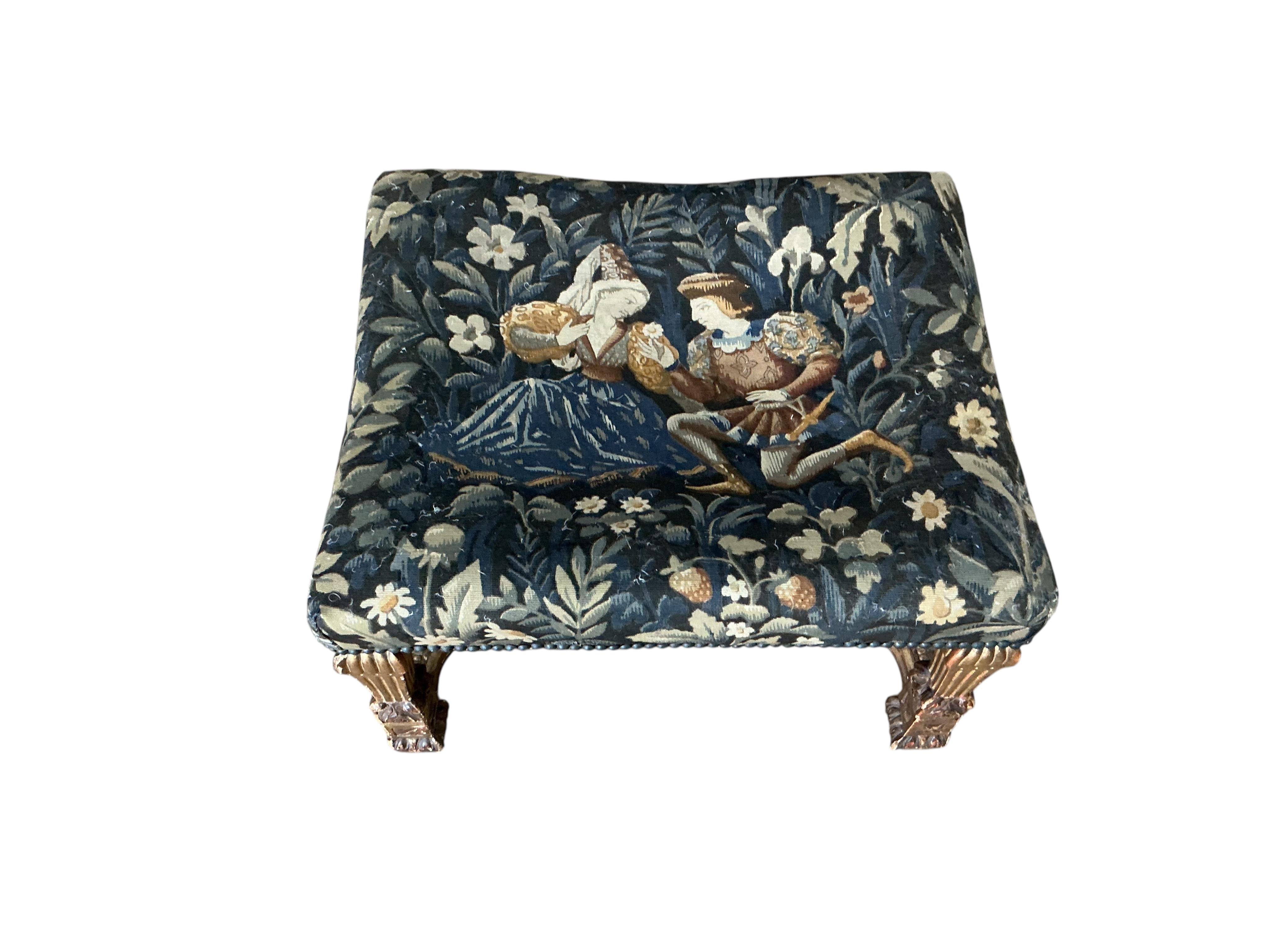 A Louis XIV style giltwood stool, width 56cm, depth 46cm, height 46cm